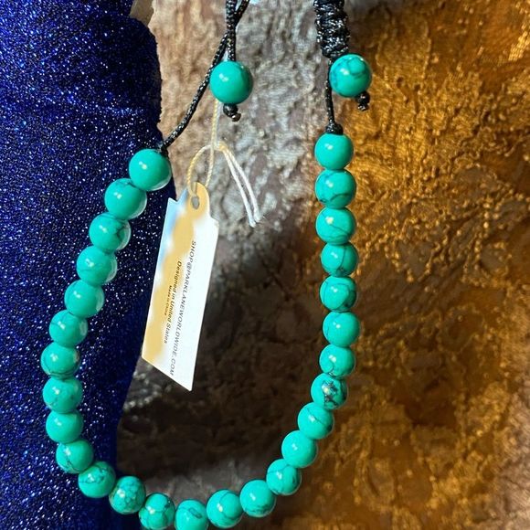 NWT UNISEX SEMI-PRECIOUS BEADED ADJUSTABLE TO FIT STRING SLATER TURQUOISE MENS - Picture 4 of 7